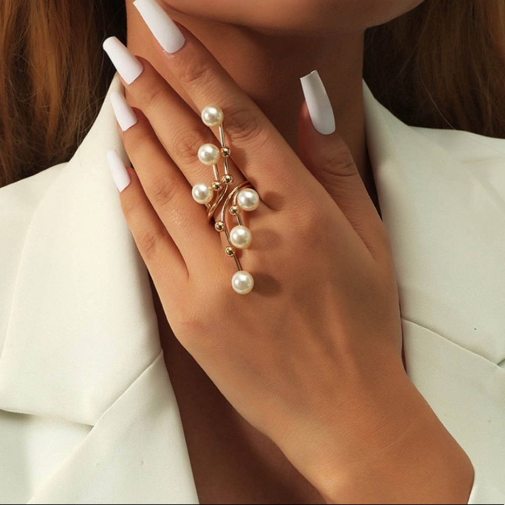 Gold Twig Faux Pearl Knuckle Ring for Women and Girls Jewelry